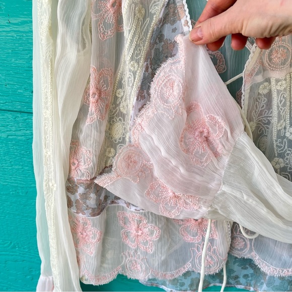 FREE PEOPLE X REVOLVE Bloomfield Patched SHEER EMBROIDERED Top SIZE LARGE EUC - Picture 5 of 12